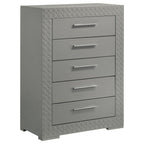 Coaster Home Furnishings Ives Contemporary Wood 5-Drawer Bedroom Chest of Drawers Chiffonier Clothing Storage Cabinet Bedroom Armoire Tall Dresser Organizer Unit Grey High Gloss 224975