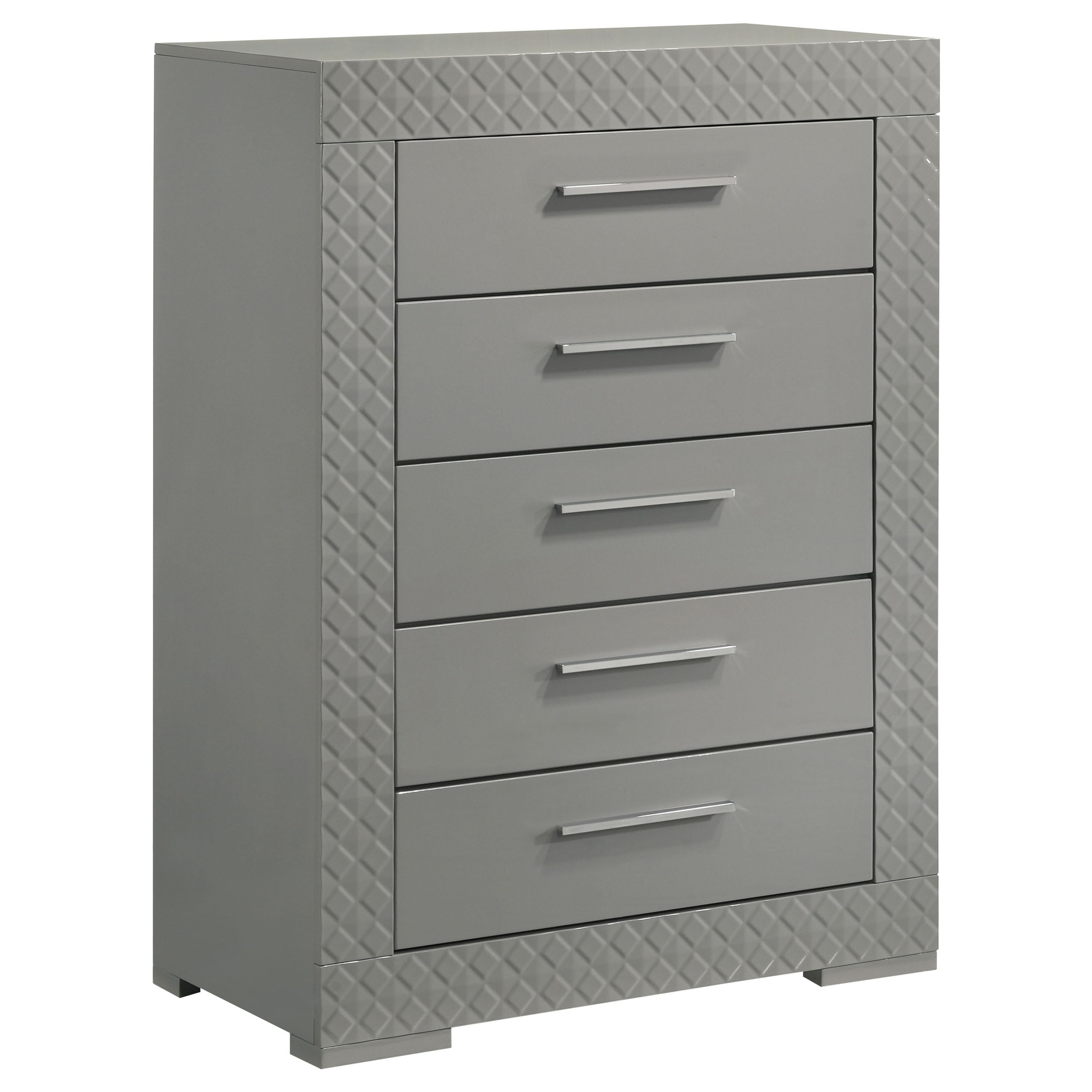 Coaster Home Furnishings Ives Contemporary Wood 5-Drawer Bedroom Chest of Drawers Chiffonier Clothing Storage Cabinet Bedroom Armoire Tall Dresser Organizer Unit Grey High Gloss 224975