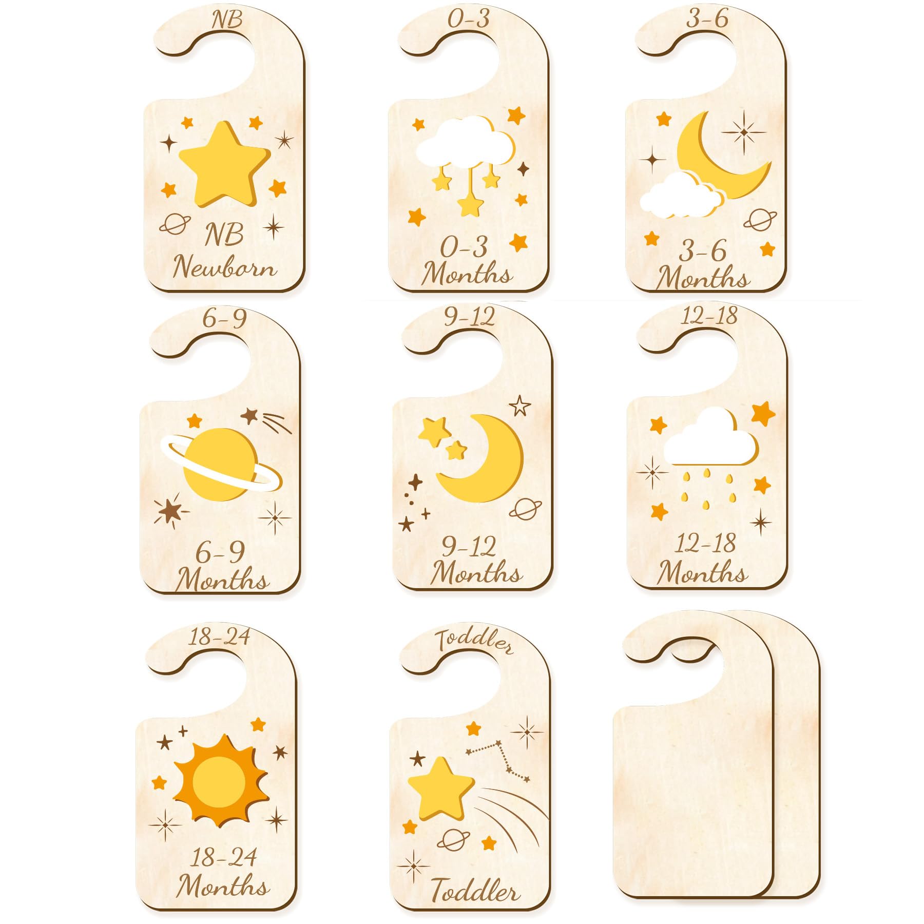 CRASPIRE 10Pcs Wood Baby Wardrobe Dividers Moon Star Sun Nursery Decor from Newborn to 36 Month Hanger Seperaters Baby Closet Or