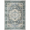 HomeRoots 510365 7 x 10 ft. Blue Ivory Teal Brown & Gold Oriental Printed Stain Resistant Non Skid Rectangle Area Rug