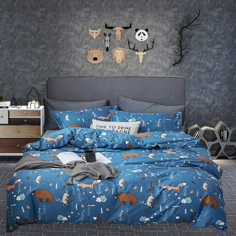 Jumeey Toddler Boys Twin Bedding Sets Blue Bear Duvet Cover Kids Animal Bedding Twin Bear Bedding For Boys Cartoon Bedding Sets