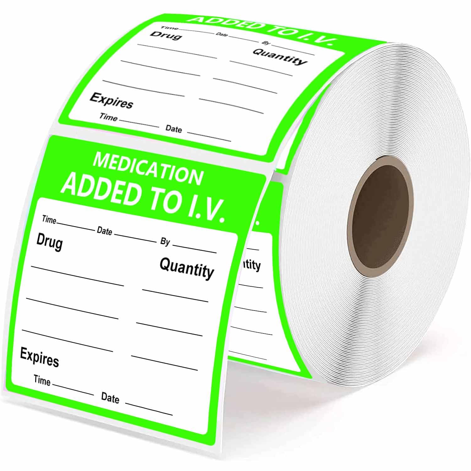 Medication Added To I.V. Veterinary Labels 2 Inch Fluorescent Green Medication Instruction Sticker For Animal Hospitals, Veterin