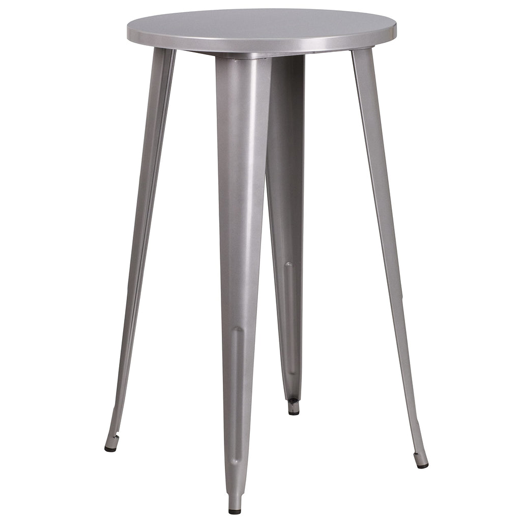 Flash Furniture Ormsby Commercial Grade 24" Round Silver Metal Indoor-Outdoor Bar Table Set with 4 Square Seat Backless Stools