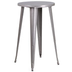 Flash Furniture Ormsby Commercial Grade 24" Round Silver Metal Indoor-Outdoor Bar Table Set with 4 Square Seat Backless Stools