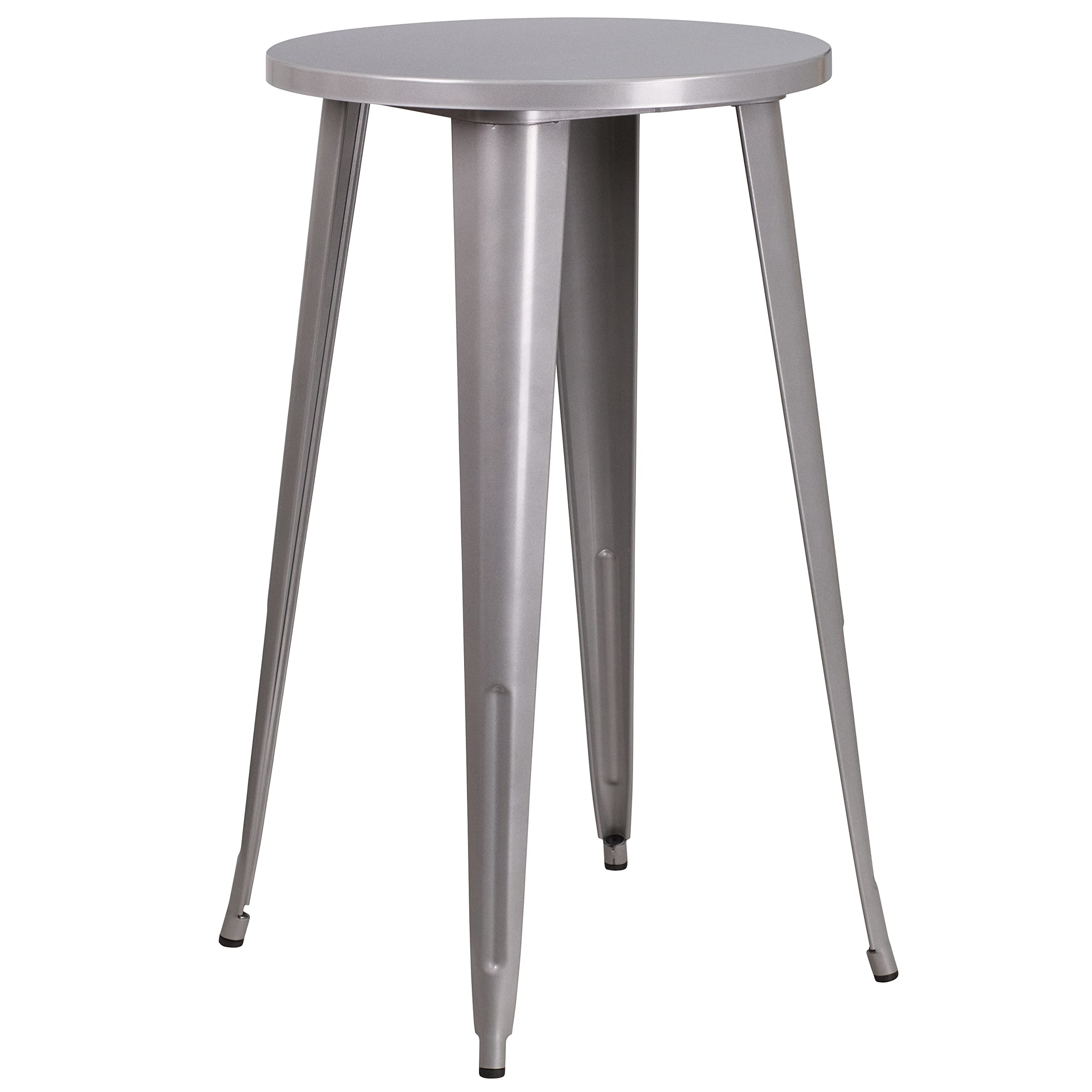 Flash Furniture Ormsby Commercial Grade 24" Round Silver Metal Indoor-Outdoor Bar Table Set with 4 Square Seat Backless Stools