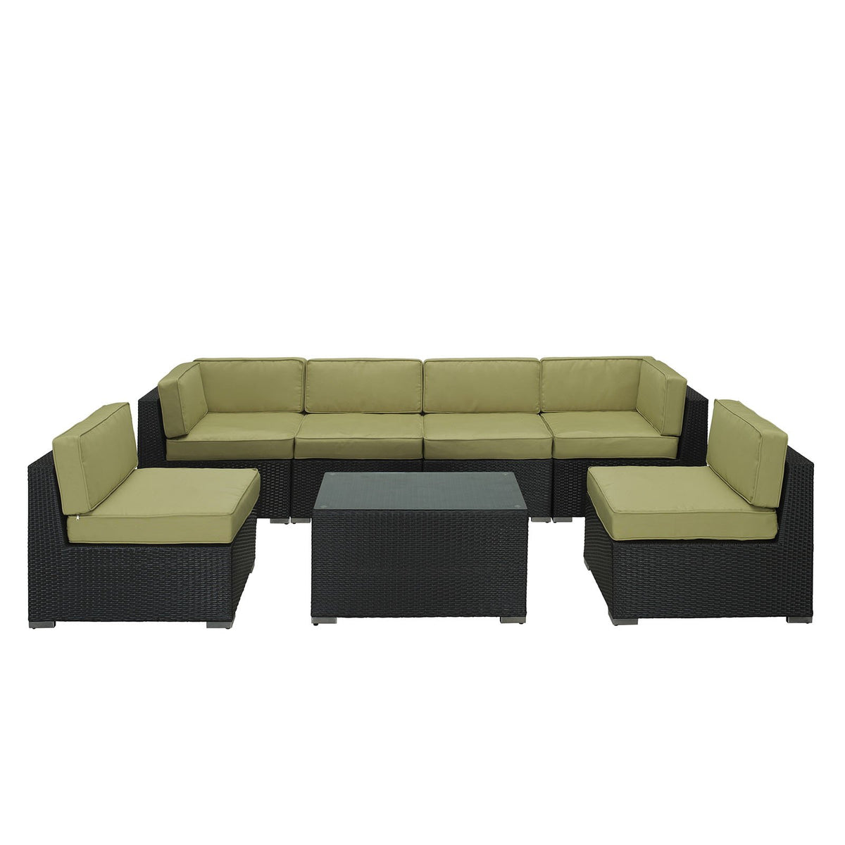 Lexmod Aero 7 Piece Outdoor Patio Sectional Set In Espresso Peridot