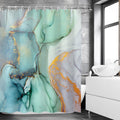 RosieLily Green Marble Shower Curtain Set With 12 Hooks, Blue Gray Abstract Waterproof Bathroom Curtain, 72Wx72H