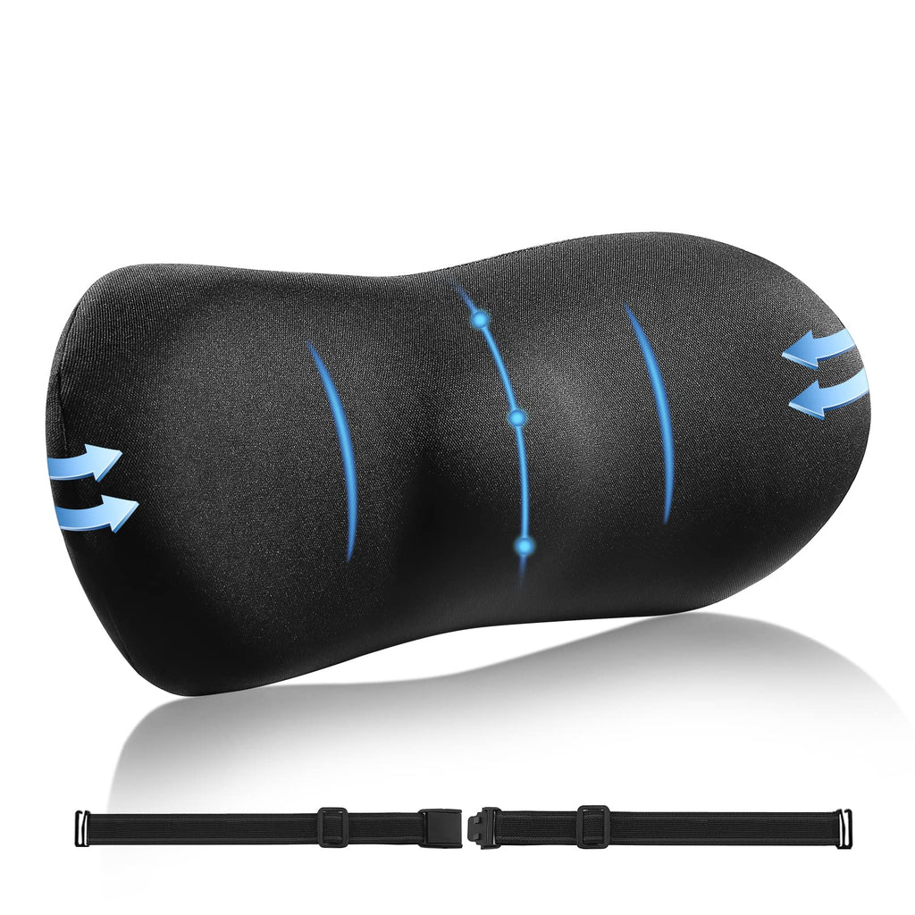 SHAKERINO Lumbar Support Pillow Memory Foam Black for Lower Back Pain Relief Office Chair Car Seat