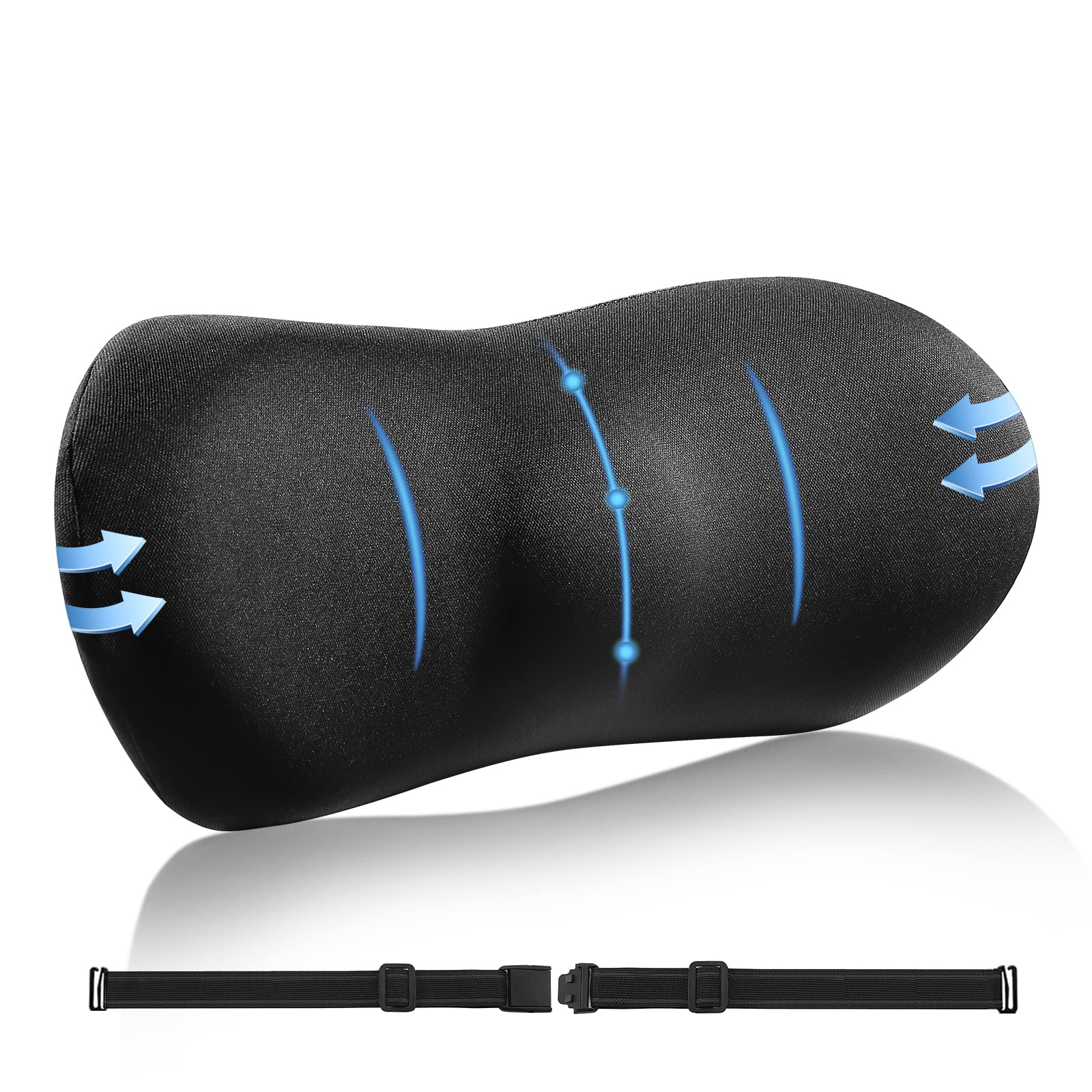SHAKERINO Lumbar Support Pillow Memory Foam Black for Lower Back Pain Relief Office Chair Car Seat