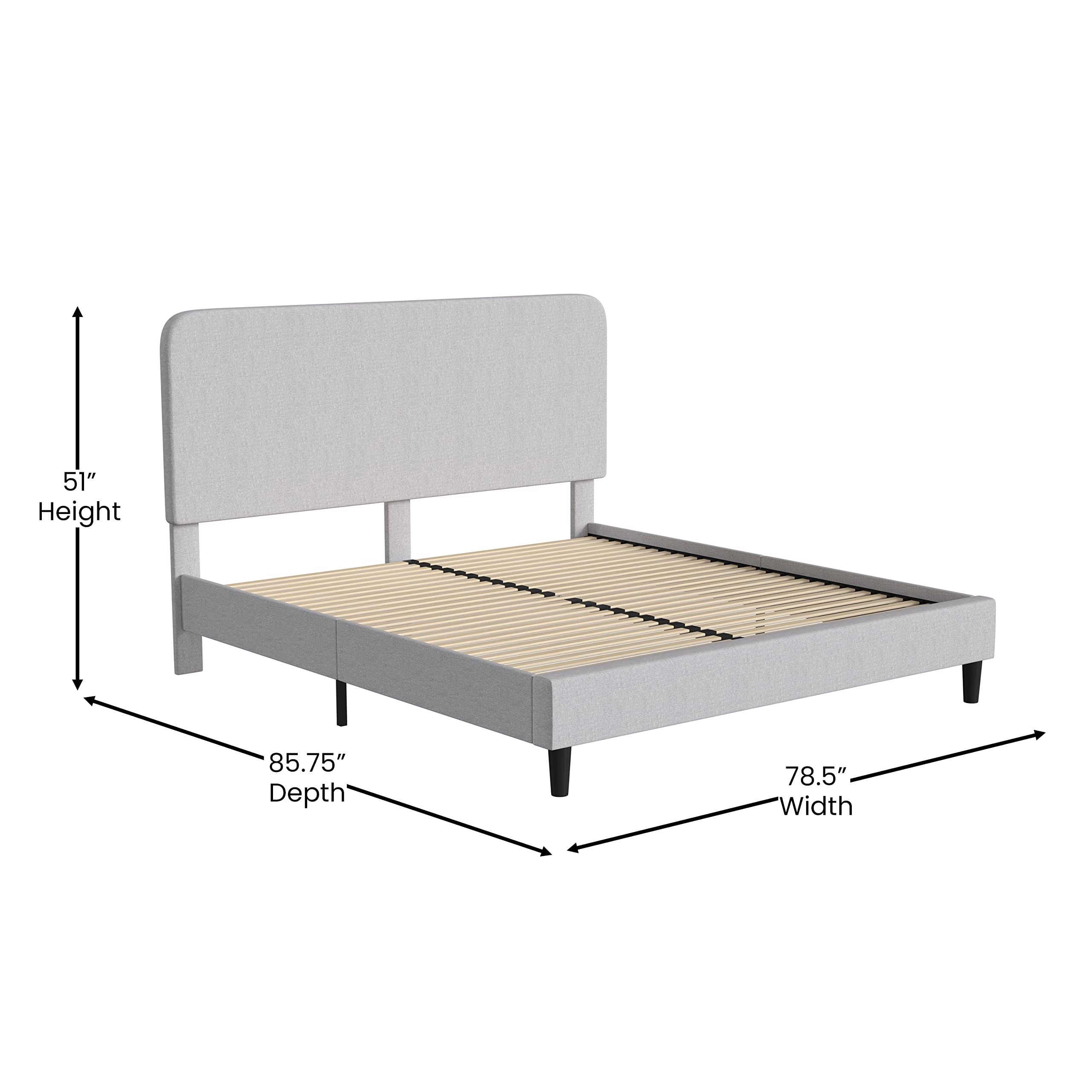 Flash Furniture Addison King Size Platform Bed with Fabric Upholstered Headboard, Timeless Low-Profile King Bed Frame with Headboard, Light Gray