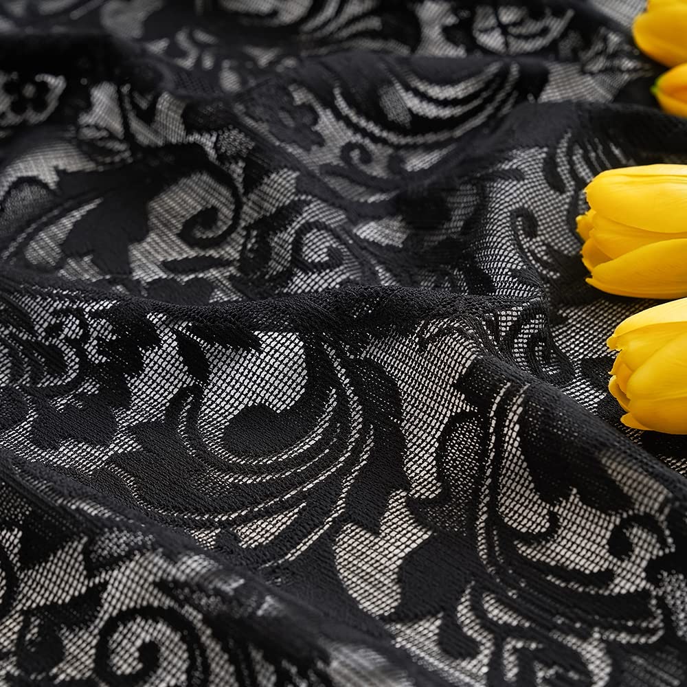 Aligogo Black Floral Valances For Windows Halloween Victorian Scalloped Sheer Valance Curtain For Bathroom Door Basement Windows
