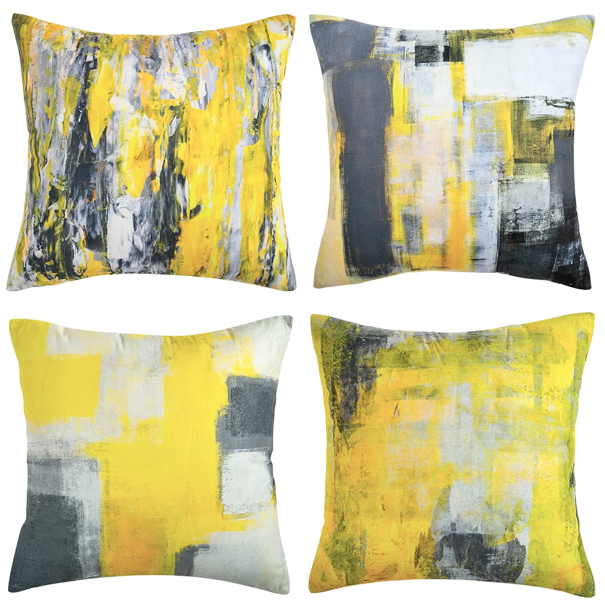 Wosendy Throw Pillow Covers Yellow Throw Pillows Accent Pillow Covers Paint Set Of 4 Cushion Case Yellow And Grey Decorative Yel