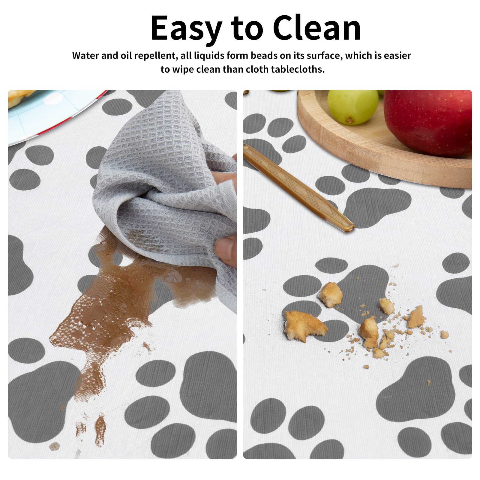 Easy-Going 100% Waterproof Picnic Outdoor Tablecloth With Bench Covers Fit 8 Foot Rectangle Table, 3-Piece Set Camping Table Cover With Seat Covers (30X96 In, Gray-Paw)