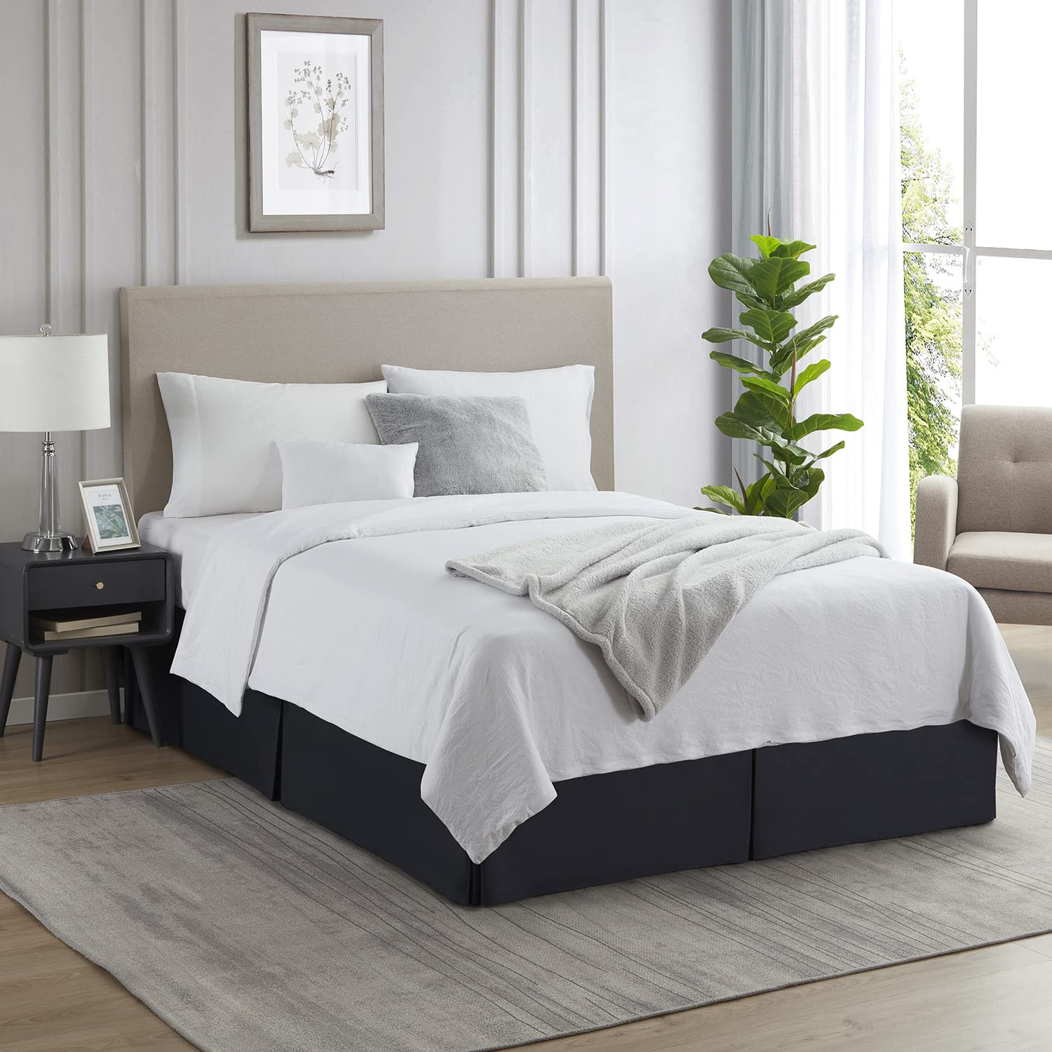 Nestl Black Bed Skirt Cal King Size - Cal King Bed Skirt 14 Inch Drop - Brushed Microfiber Bed Skirts - Hotel Quality Pleated Bed Skirt - Shrinkage & Fade Resistant