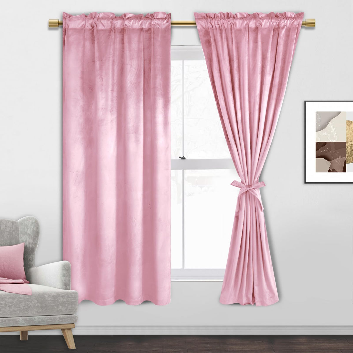 Jiuzhen Pink Velvet Curtains 63 Inches For Bedroom Thick Privacy Protect Room Darkening Rod Pocket Window Drapes For Girls/Nurse