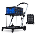 2 Tier Folding Shopping Carts for Groceries, 198 LB Capacity, Collapsible Portable Grocery Cart with Wheels & Removable Crate, L