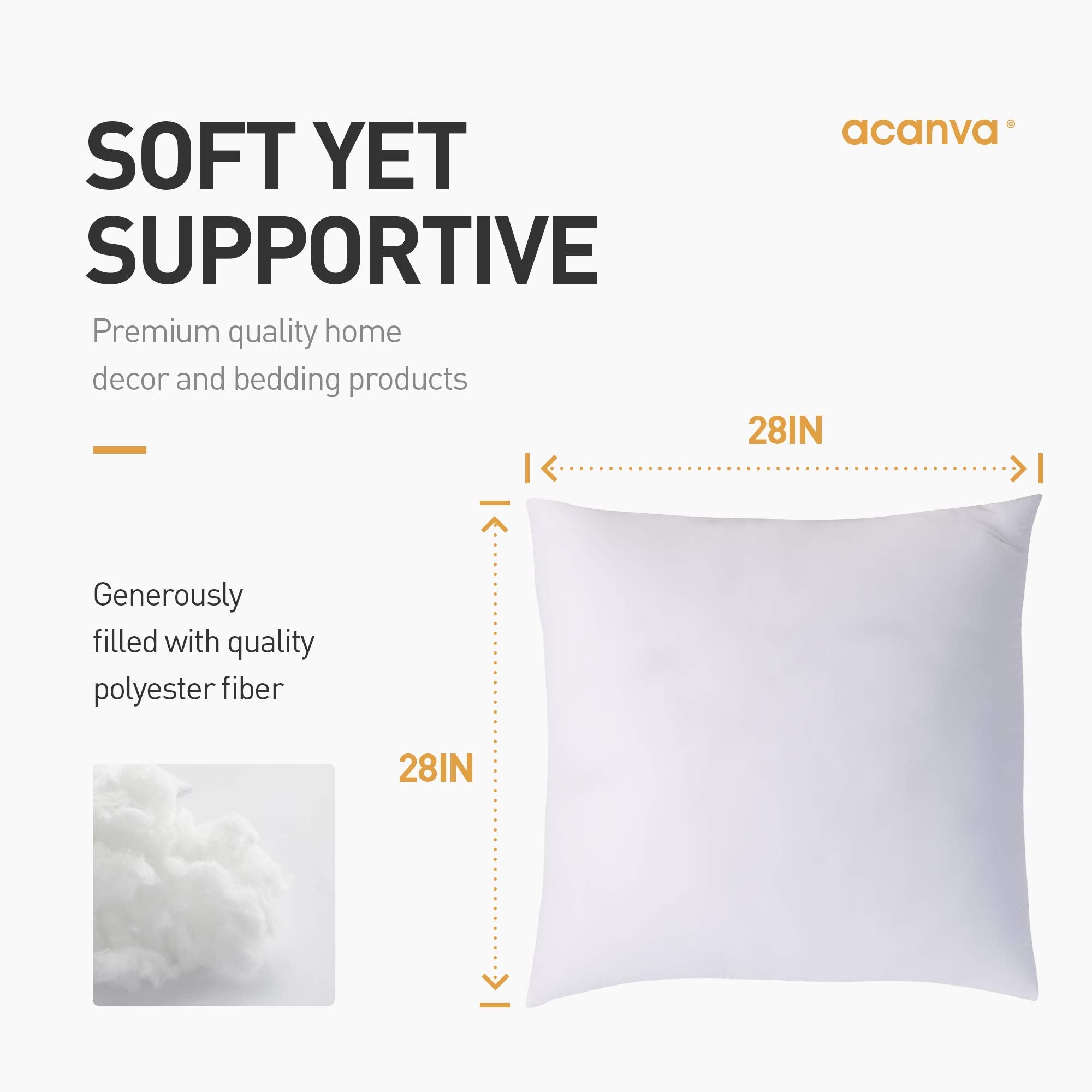 Acanva Decorative Throw Pillow Inserts For Sofa, Bed, Couch And Chair, Square Euro Sham Form Stuffer With Premium Polyester Micr