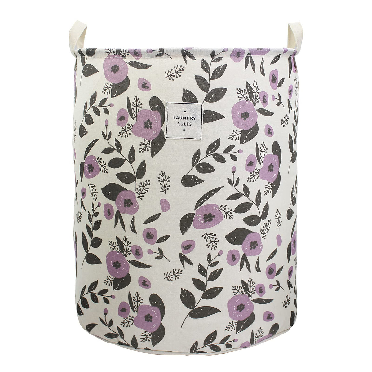 Mziart Collapsible Laundry Basket, Floral Printing Large Laundry Hamper For Baby Girls Kids Toys Clothes Organizer Foldable Storage Bin Waterproof Canvas Nursery Storage Basket With Handles (Purple)