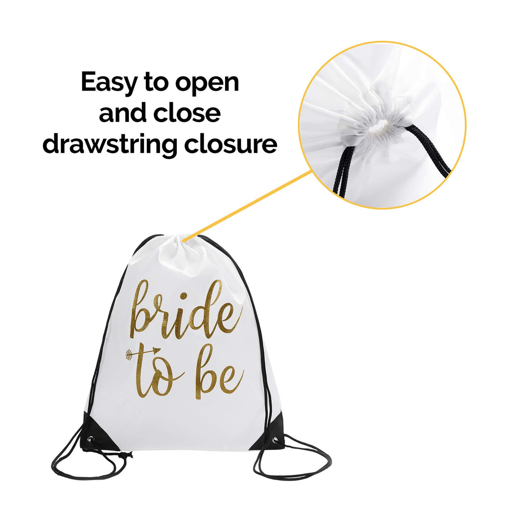 Pop Fizz Designs | Bride & Bride Tribe Drawstring Bags (7 Pack) | Bags For Bachelorette Party | Black