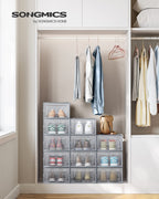 Songmics Shoe Boxes, Pack Of 12 Shoe Storage Organizers, Stackable Clear Plastic Boxes For Closet, Sneakers, 9.1 X 13.1 X 5.6 Inches, Fit Up To Us Size 11, Transparent And Gray Ulsp006G12