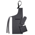 Encasa Xo Kitchen Apron With Oven Gloves & Potholder  Combo Set 100% Cotton  Heat Resistant | Butcher Checks Black (3 Pcs Set