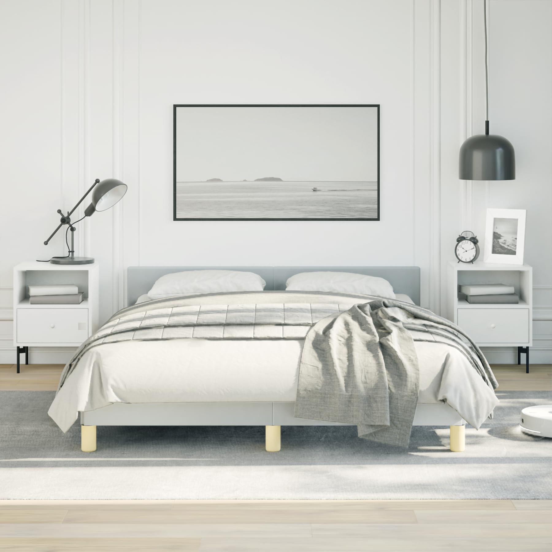 vidaXL Fabric Bed Frame Platform Bed, Scandinavian Style/Slats Support/No Box Spring Needed/Without Mattress/Easy Assembly, Light Grey Full Bed