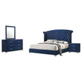 Coaster Home Furnishings Melody Modern Classic 4-Piece Bedroom Set Velvet Upholstered Queen Size Wingback Bed Frame 66-inch Headboard Pacific Blue 223371Q-S4