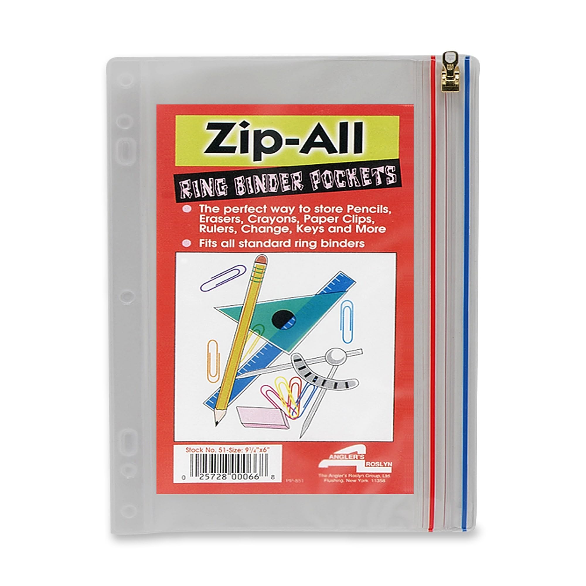 Zip-All Ring Binder Pockets, 10-1/2'X8', Clear
