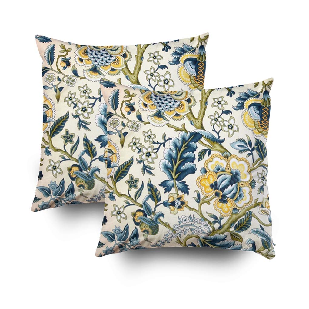 Shorping Christmas Zippered Pillow Covers Pillowcases 18X18Inch 2 Pack Jacquard Print Blue Yellow Hues Decorative Throw Pillow C