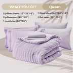 Hymokege Lavender Queen Comforter Set Seersucker 7 Pieces, All Season Luxury Bed In A Bag For Bedroom, Bedding Set With Comforte