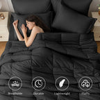 JOLLYVOGUE Queen Comforter Set, 7-Piece Bed in a Bag, Goose Down Alternative, Oeko-TEX Certified, Black