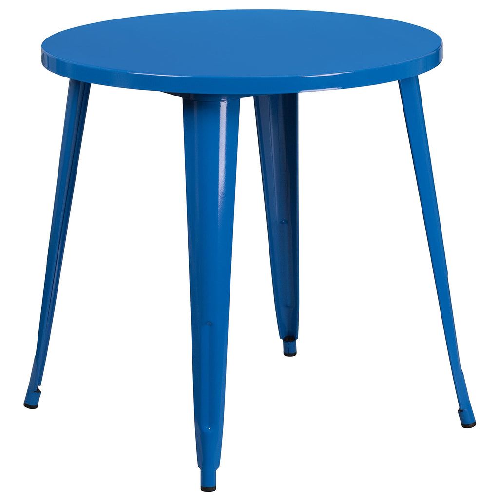 Flash Furniture Commercial Grade 30" Round Blue Metal Indoor-Outdoor Table Set with 4 Arm Chairs