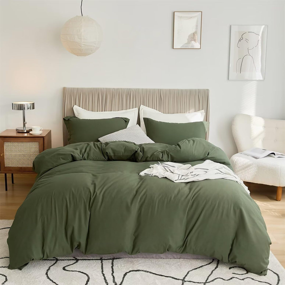 Vclife Modern Army Green Duvet Cover Queen Comforter Cover Sets Soft Breathable Washed Microfiber Bedding Duvet Cover Sets 3 Pie