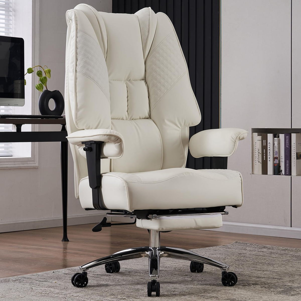 Excebet Big And Tall Office Chair 400Lbs Wide Seat, Leather High Back Executive Office Chair With Foot Rest, Ergonomic Office Ch