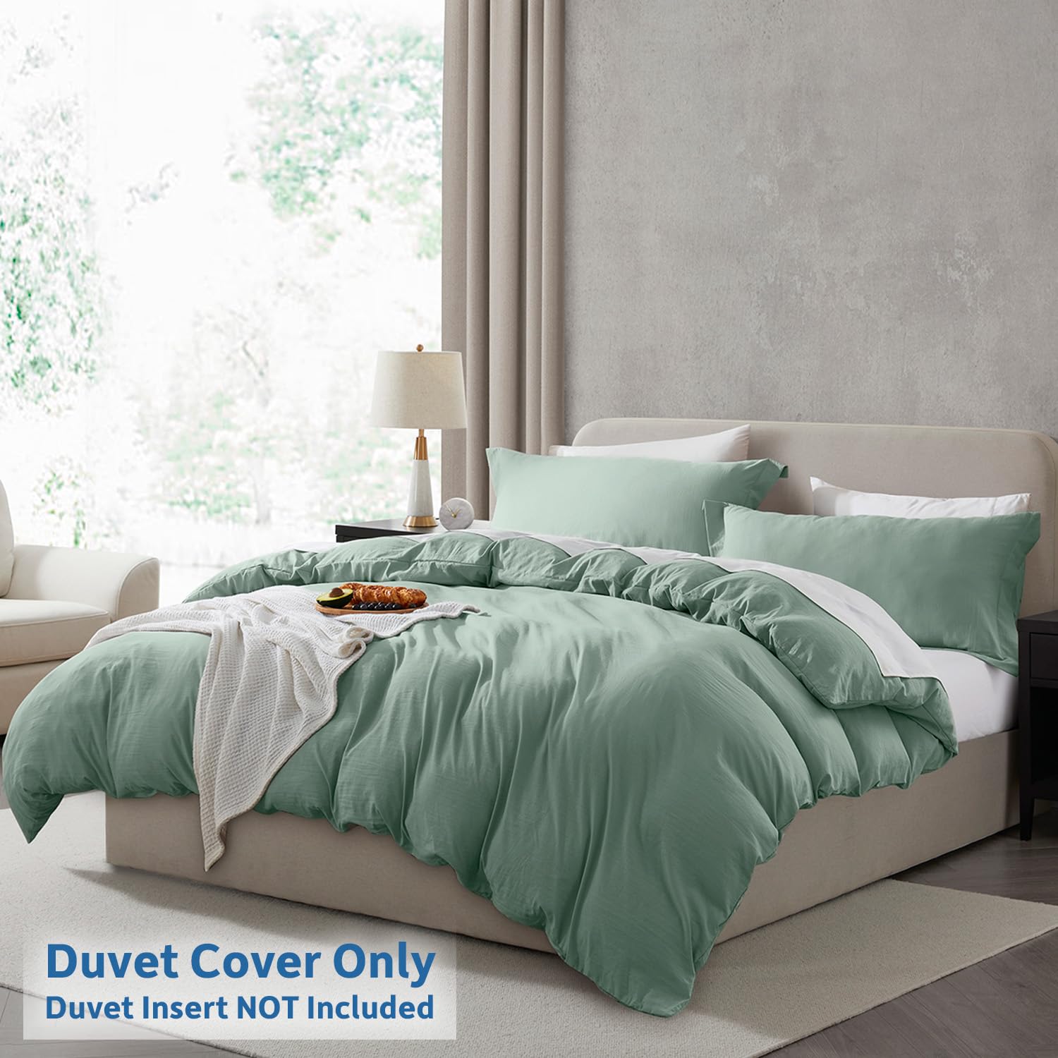 Nestl Sage Green Duvet Cover Full Size - Soft Prewashed Full Size Duvet Cover Set, 3 Piece, With Zipper Closure, 1 Duvet Cover 80X90 Inches And 2 Pillow Shams - No Comforter