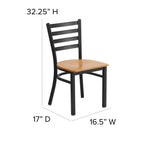 Flash Furniture HERCULES Series Black Ladder Back Metal Restaurant Chair - Natural Wood Seat