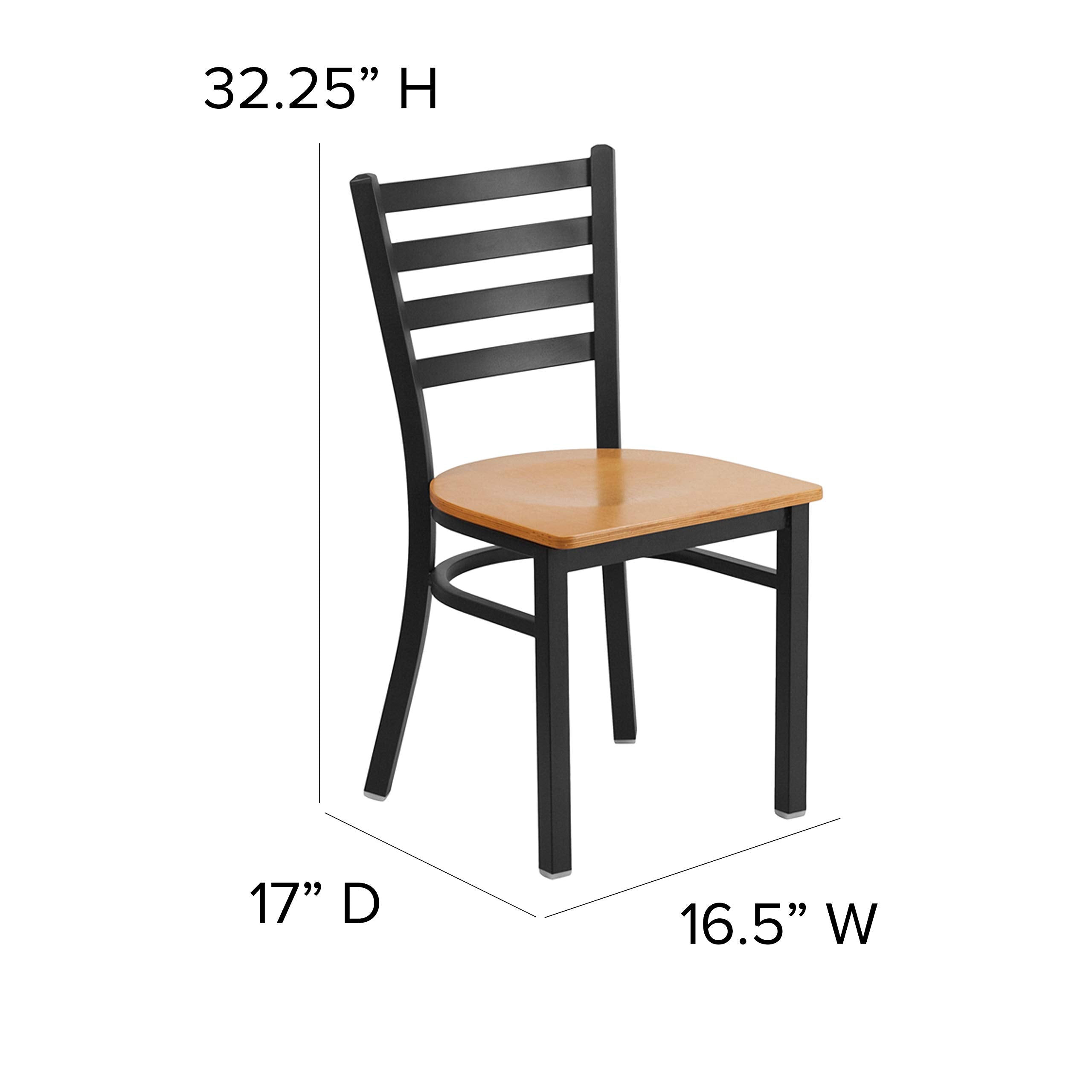 Flash Furniture HERCULES Series Black Ladder Back Metal Restaurant Chair - Natural Wood Seat