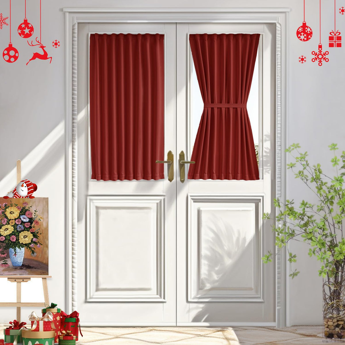 Vatge French Door Curtains, 40 Inch Length Door Curtains For Door Window, 1 Panel, W25 X L40, Red