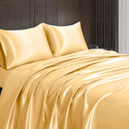 Homiest 4Pcs Satin Sheets Set Luxury Silky Satin Bedding Set With Deep Pocket, 1 Fitted Sheet + 1 Flat Sheet + 2 Pillowcases (Full Size, Gold)