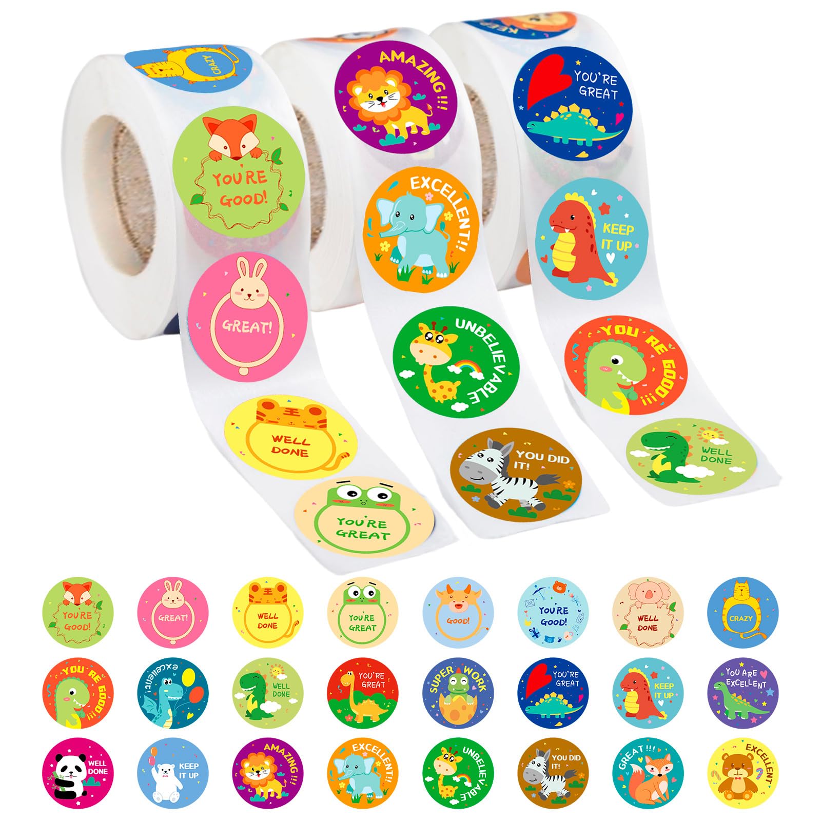 3 Rolls Motivational Stickers For Kids, 1500 Pcs Teacher Reward School Supplies For Classroom Home, 24 Designs, Potty Training (