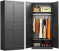 Metal Wardrobe Cabinet,Armoire Wardrobe Closet With Doors,Black Metal Clothing Storage Cabinet With Adjustable Shelves And Hangi