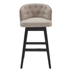 HomeRoots Wood, Foam, Fabric, Metal Turnplate/Kickplate 26" Tan Tufted Fabric and Dark Espresso Wood Swivel Bar Stool