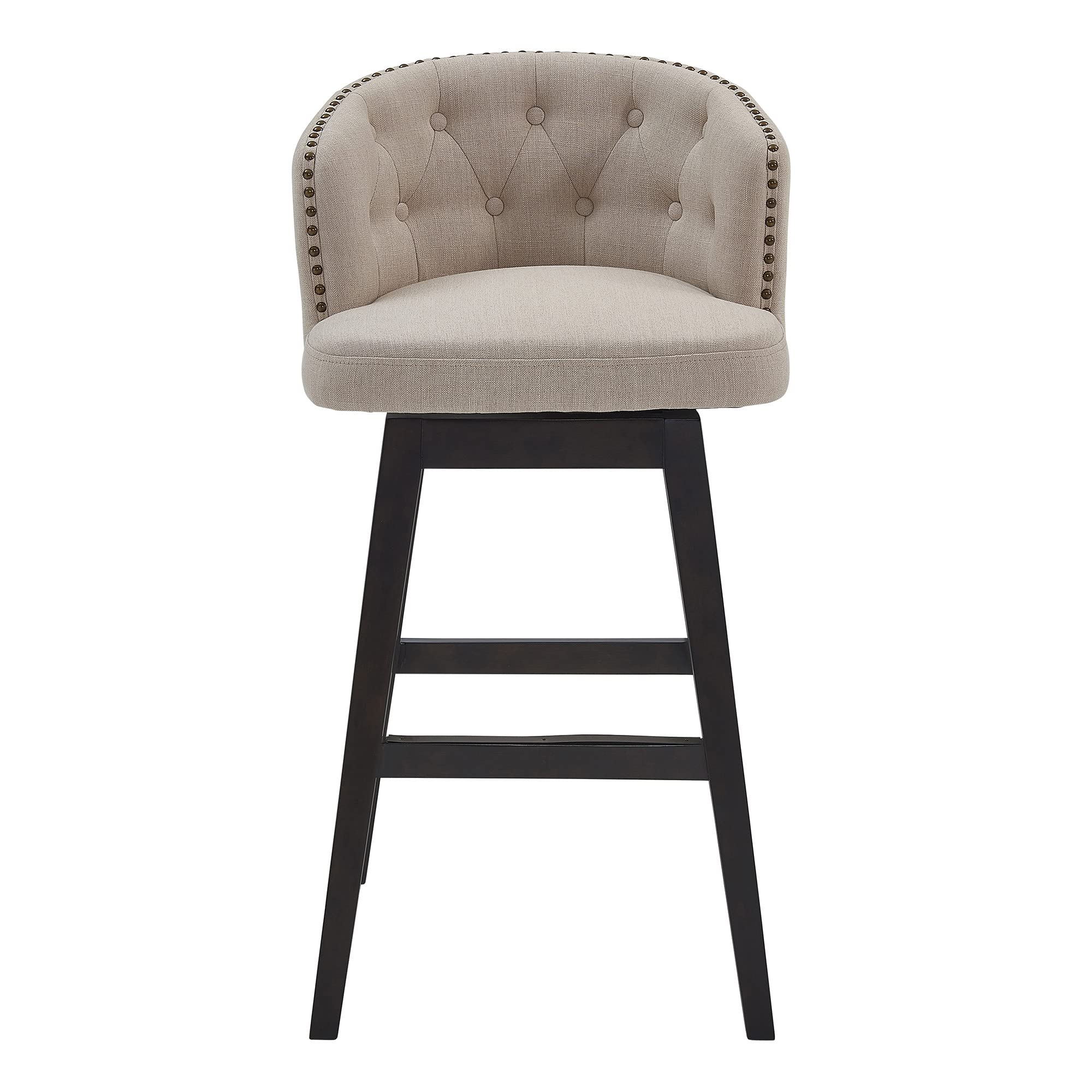 HomeRoots Wood, Foam, Fabric, Metal Turnplate/Kickplate 26' Tan Tufted Fabric and Dark Espresso Wood Swivel Bar Stool