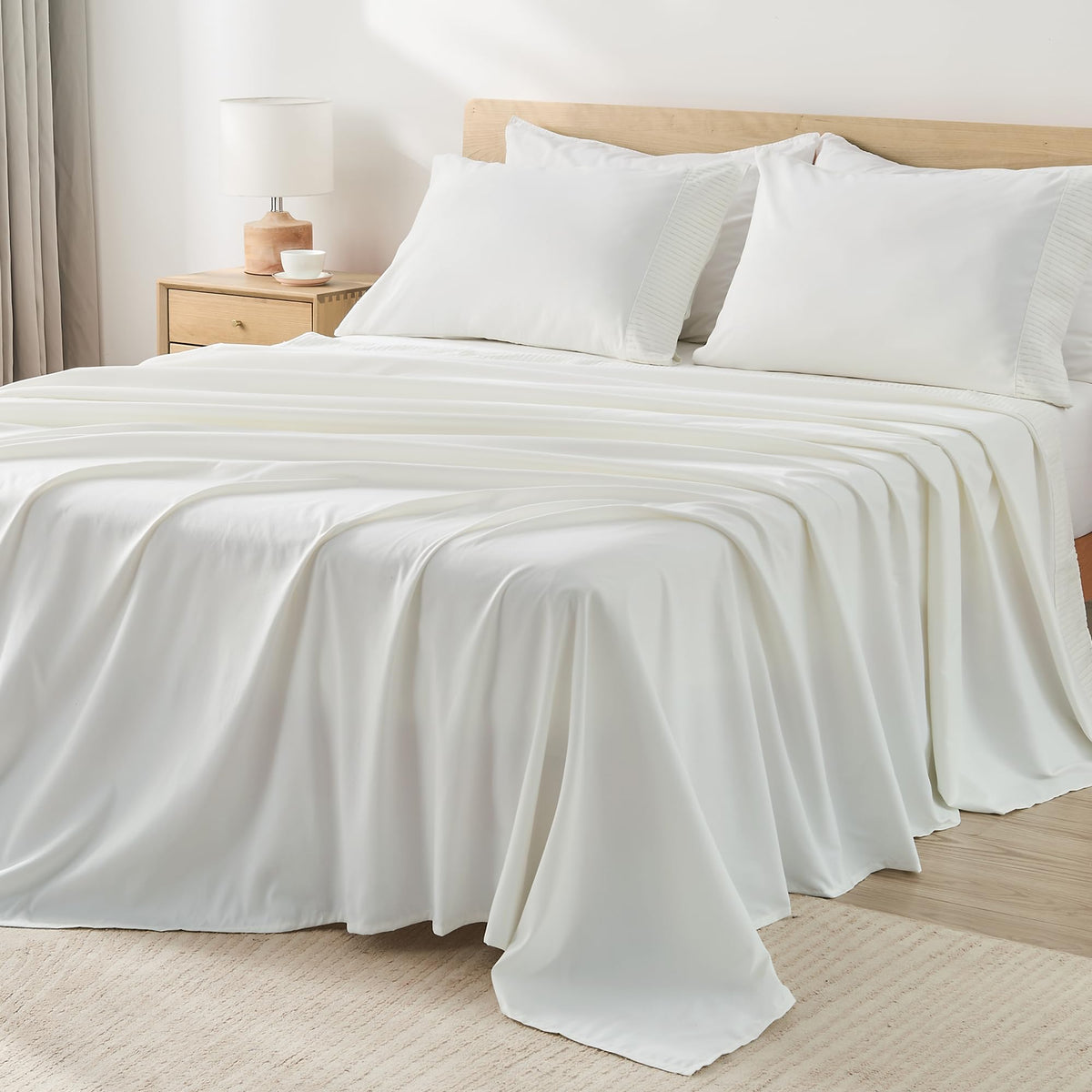 Andency Ivory Sheets California King Set 4 Pieces, Super Soft Sheets For Cal King Size Bed, Microfiber Sheet Set, Deep Pocket Up