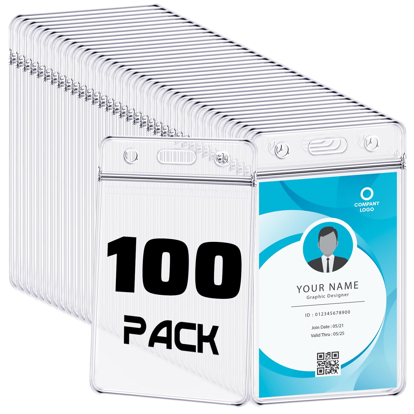 100 Pack Vertical Id Card Badge Holder Clear Plastic Sealable Waterproof Zip Name Tag For Work Office Nurse School