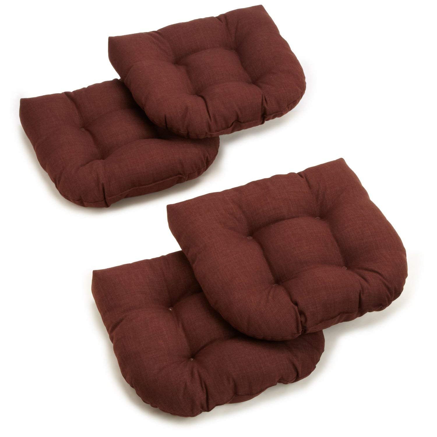 Blazing Needles Outdoor Spun Poly 19-Inch by 19-Inch by 5-Inch All Weather UV Resistant U-Shaped Cushions, Cocoa, Set of 4