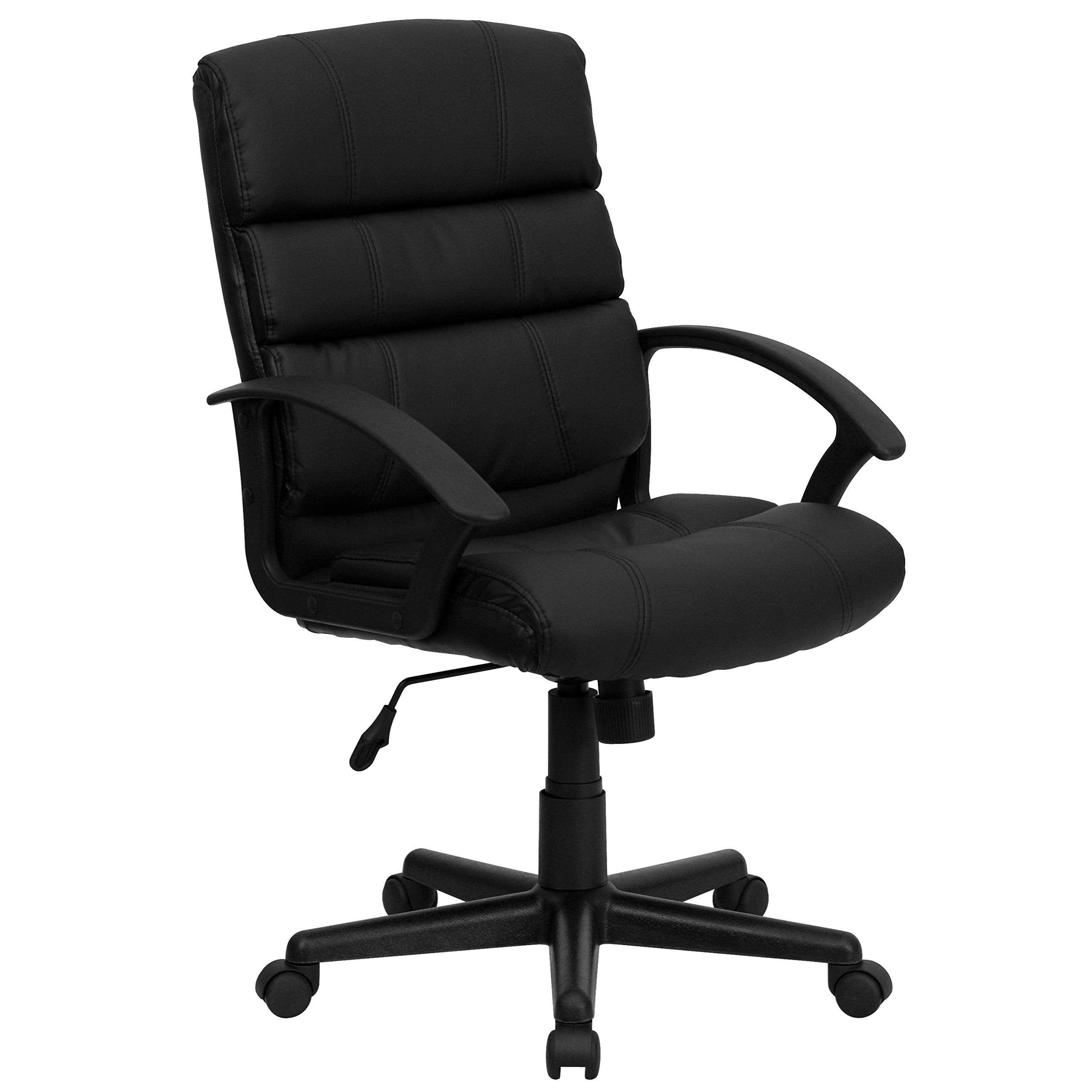 Flash Furniture Lane Mid-Back Black LeatherSoft Swivel Task Office Chair with Arms
