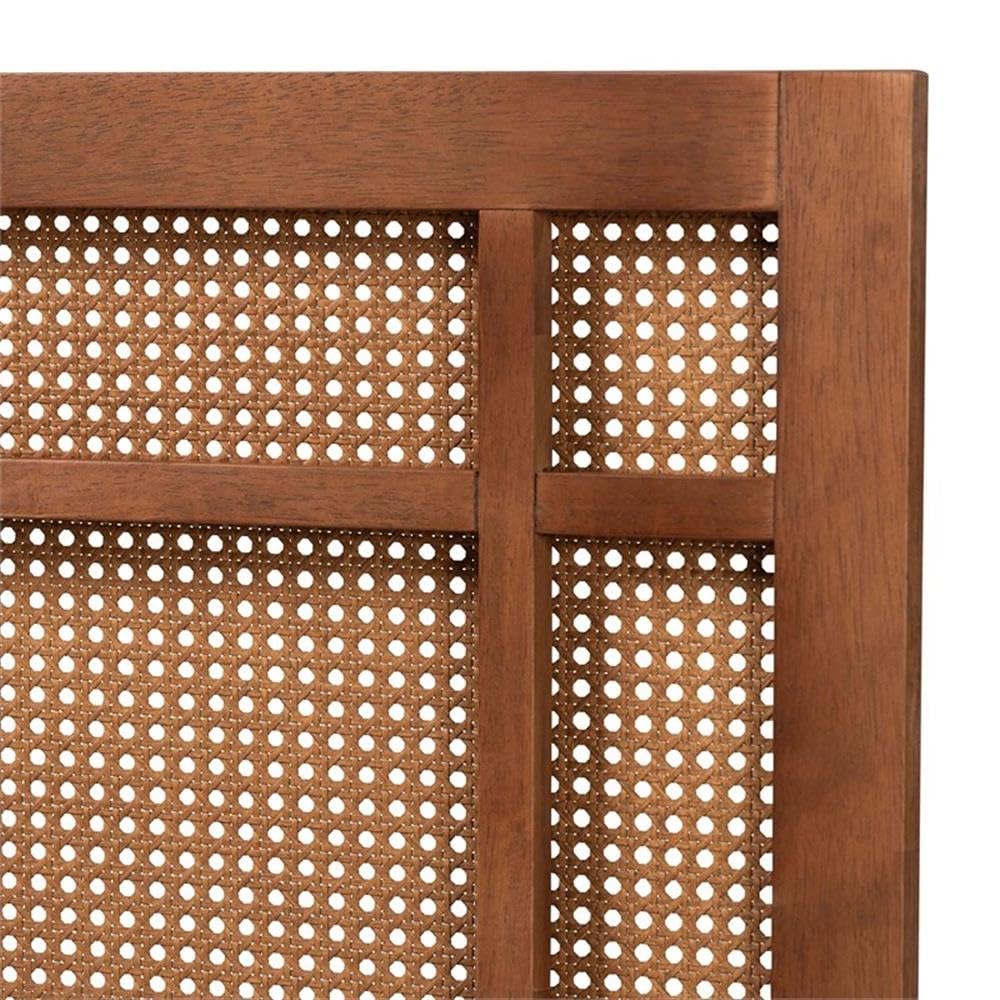 Baxton Studio Katrice Mid-Century Modern Ash Walnut Finished Wood King Size Headboard with Rattan