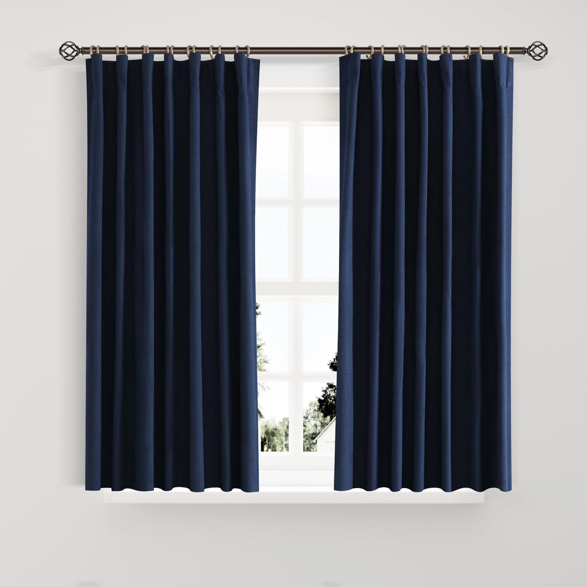 Joywell Linen 100% Blackout Curtains 45 Inches Length Long, Rod Pocket/Back Tab/Hook Belt/Clip Rings, Thermal Insulated Darkening Drapes For Bedroom Living Room (2 Panels Set,W52 X L45,Navy Blue)