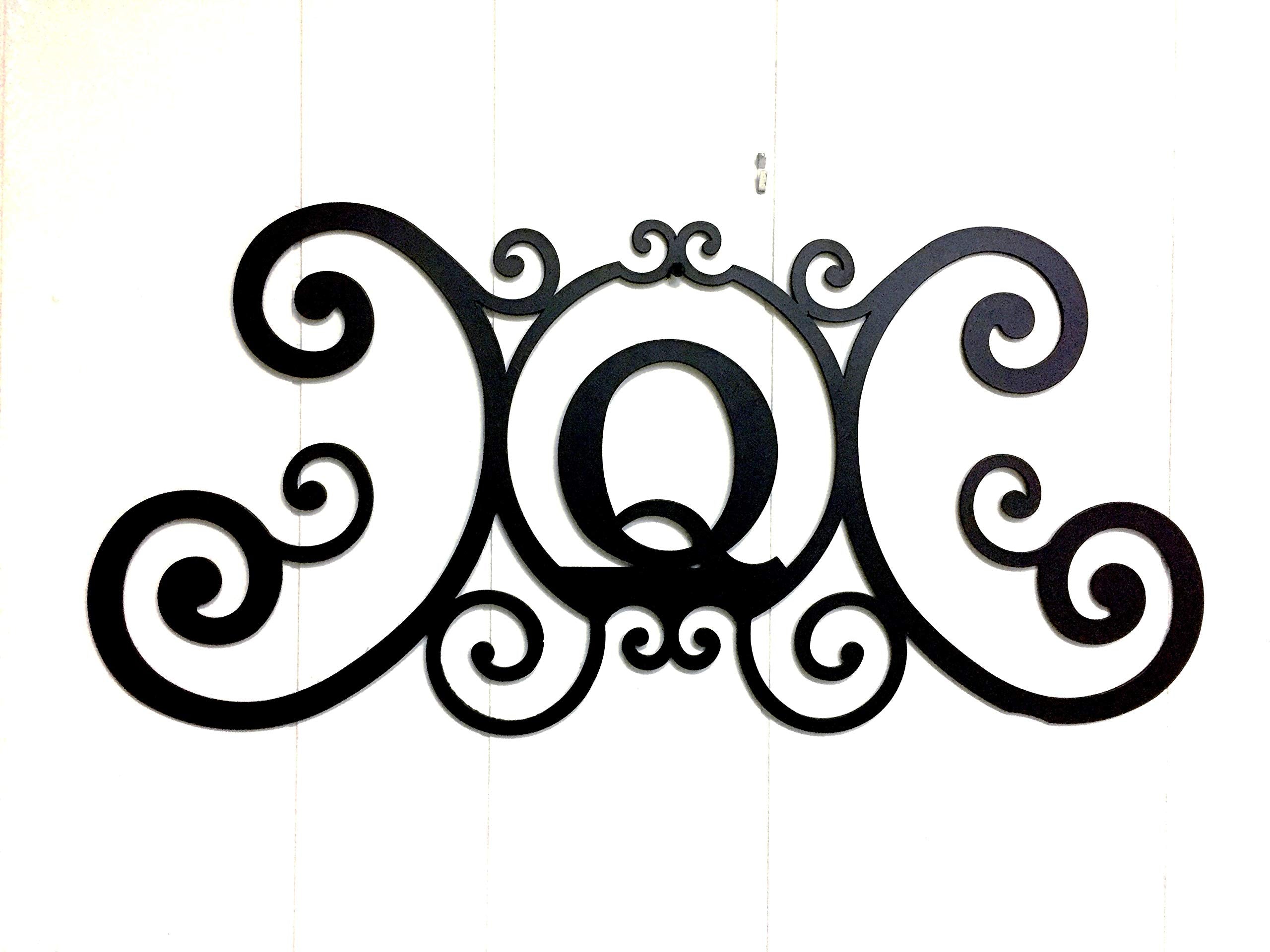 Bookishbunny Monogram Initial Letter A-Z Wrought Iron Metal Scrolled Door Wall Decoration Plaque Art, 24 x 11 inch 2mm Thick (Q)